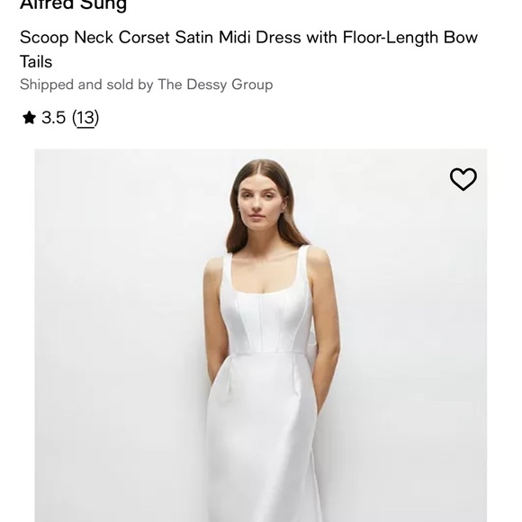 ALFRED SUNG White Satin Midi mid-length Dress with Bow Detail - Picture 3 of 12